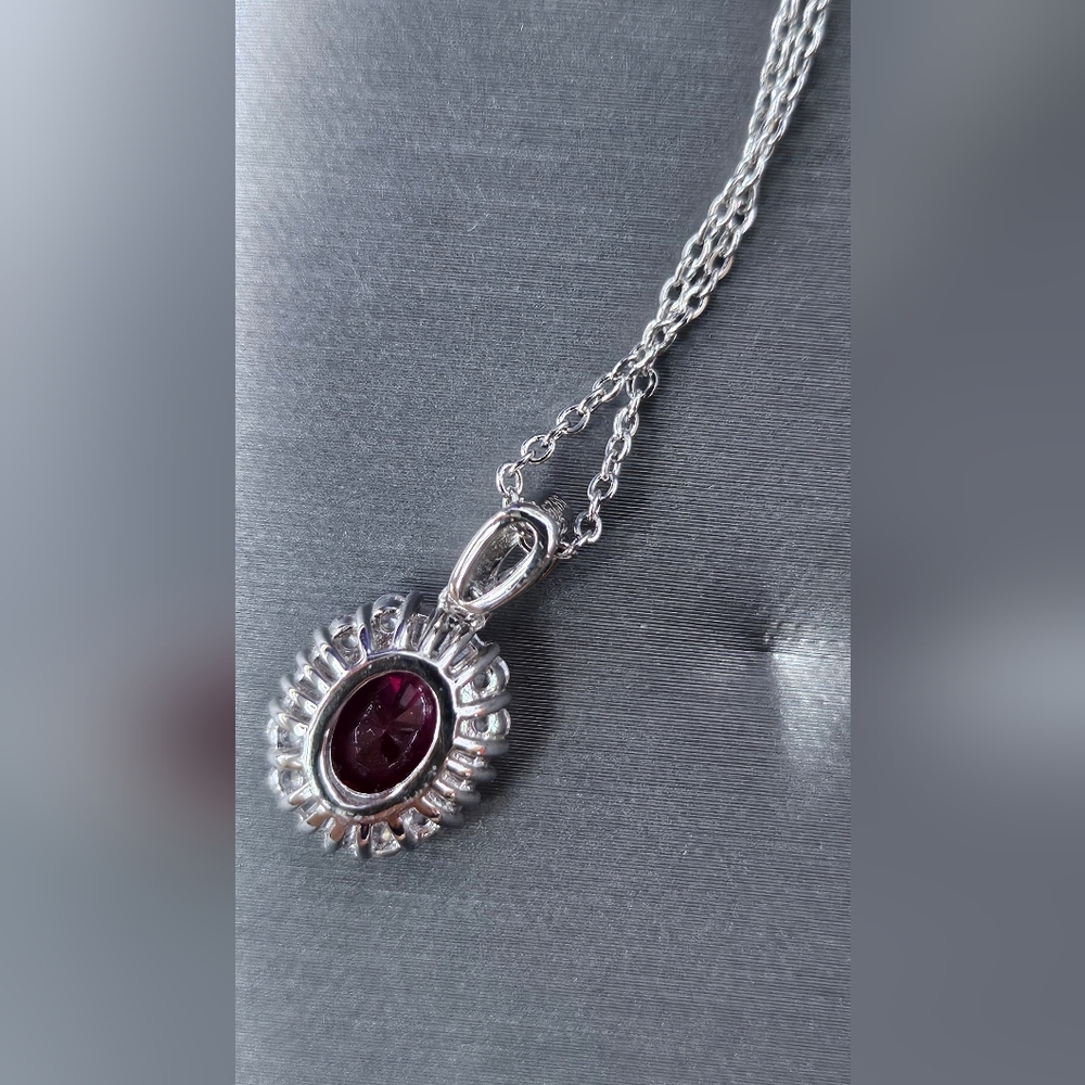 Elegant Lab Ruby Pendant Necklace - Picture 2 of 3